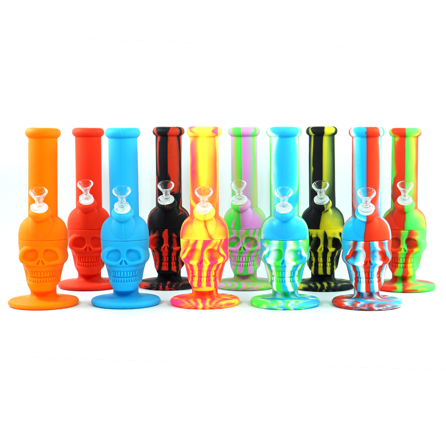 

Unbreakable skull smoking pipes tobacco water pipe glass bong silicone hookah dab rig high quality