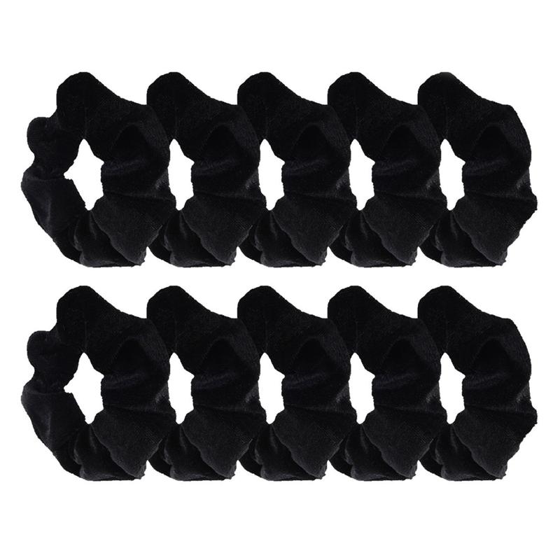 

10 Pack Black Velvet Scrunchie Hair Elastics Hair Bobbles Bands