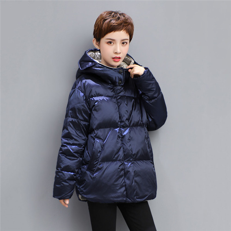 

Plus Size Loose Down Jacket Female 2020 Winter New Hooded Warm Down Coat Fashion Casual White Duck Solid Color Parkas YH810, Bright blue