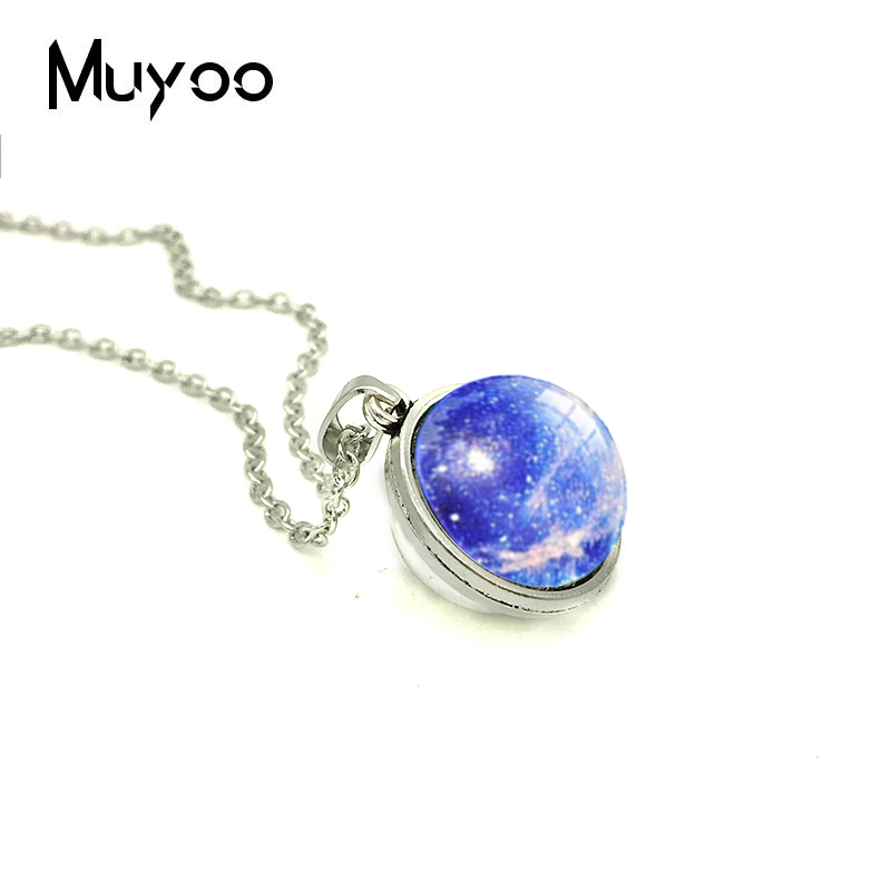 

Pendant Necklaces 2021 Blue Nebula Galaxy Double Sided Galactic Moon Necklace Glass Dome Po Jewelry Silver Bronze