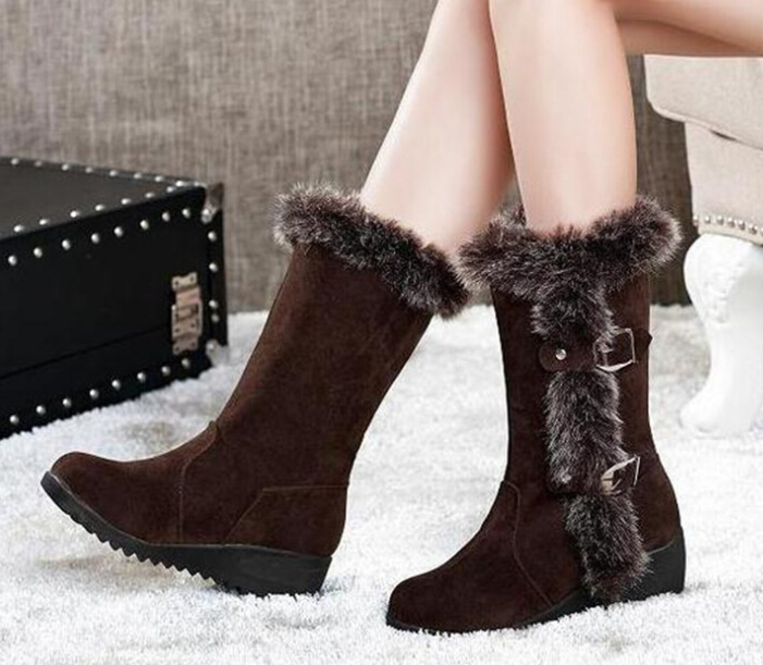 

Free shipping Wholesales New matte boots thick waterproof platform in the rabbit fur warm slope with thick snow boots flat women's boots, Black