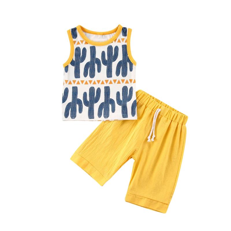 

Pudcoco 1-5 Years Kid Baby Boys cactus Clothes Outfits Summer Infant Kids Sleeveless Tops+Shorts Suits For Boys Clothing, As pic