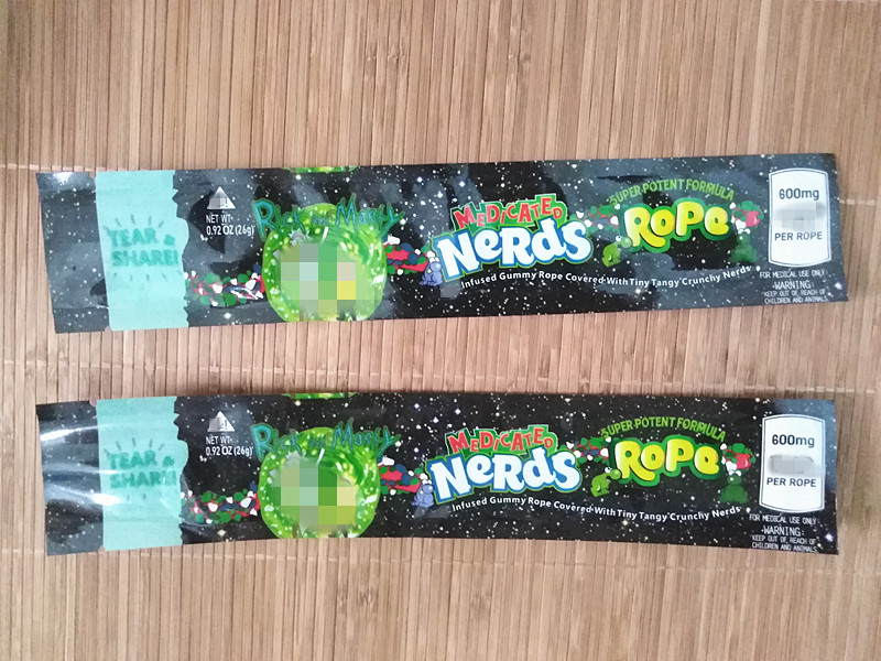 

Nerds Rope Laminated Plastic Bag Medicated Gummy Candy edibles Packaging Bag 600mg Heat Sealable 2020 New Hot Selling Items