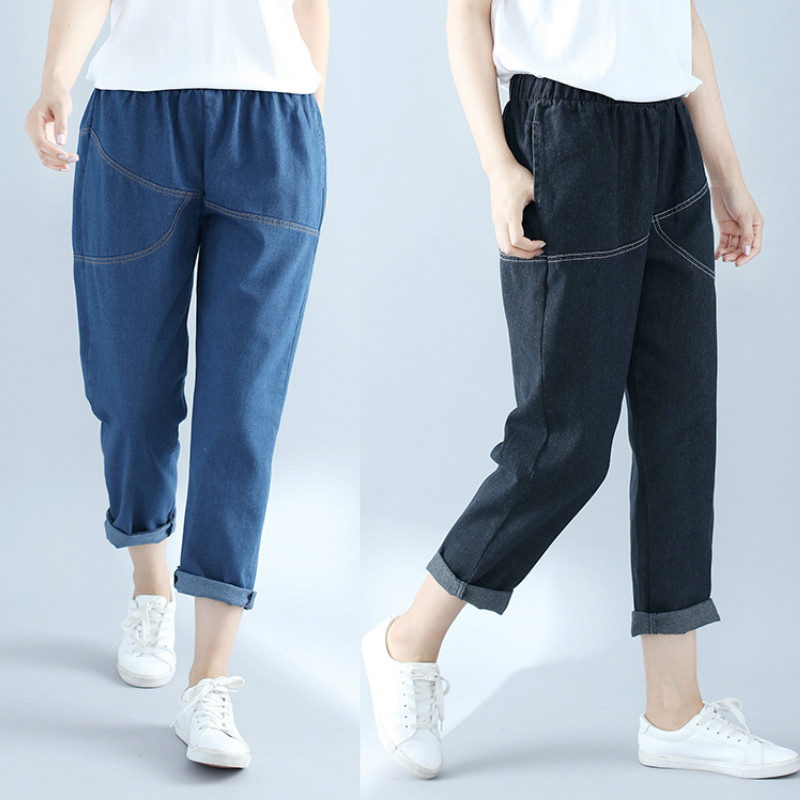 

New Jeans Denim Pants High-Waist Straight Women Spring Casual Pockets DM001, Blue