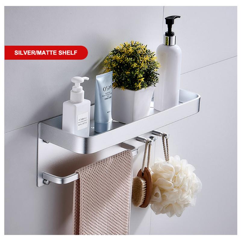 

Bathroom Shelf Wall Mount Shower Caddy Holder Bathroom Rack Towel Rail Adhesive Bath Storage Shelf Kitchen Organizer Wall