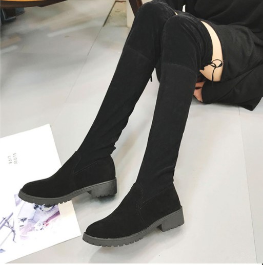 

2019 autumn and winter new over the knee boots flat with elastic boots over the knee women's flat bottom stovepipe high boots, Black