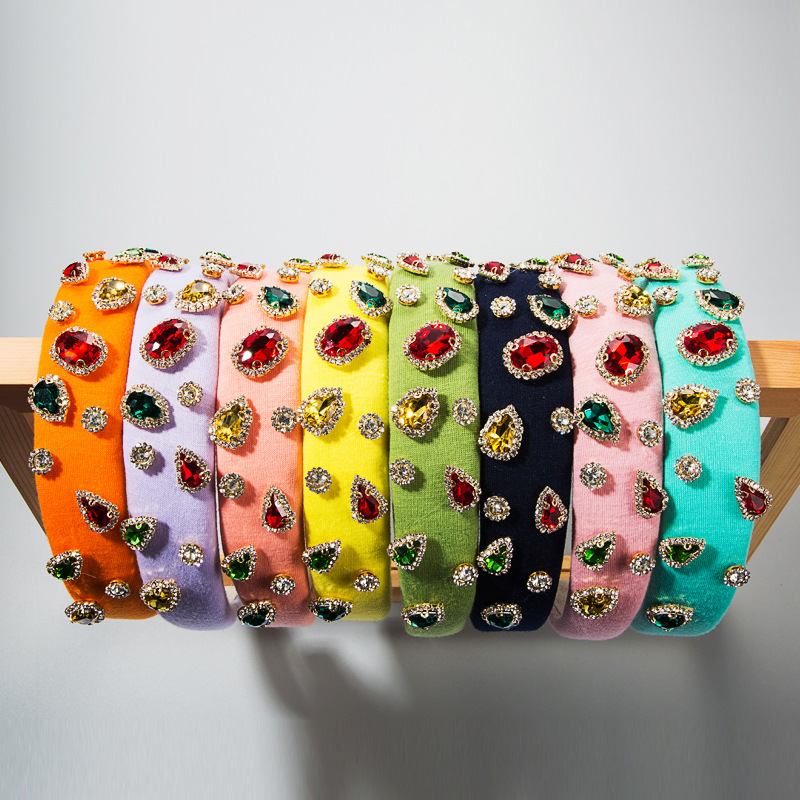 

ins thin sponge hair band female Season Diamond candy color show fabric hair accessories