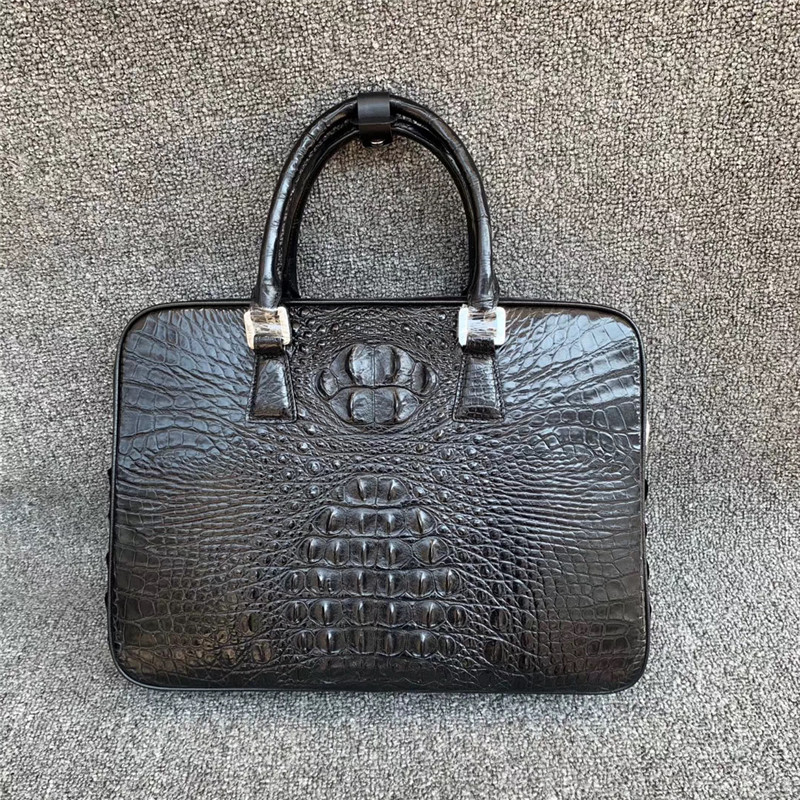

Business Formal Style Authentic Real Crocodile Skin Men's Laptop Briefcase Genuine Alligator Leather Male Large Purse Handbag, Black