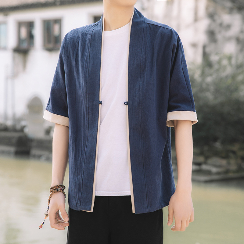 Men Japanese Yukata Tang Suit Coat Kimono Outwear Hanfu Retro Loose Cardigan Fit