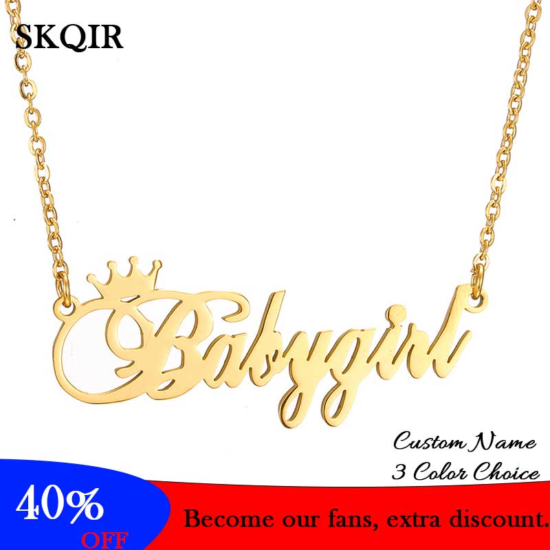

Pendant Necklaces Personalized Name Crown Necklace Customized Babygirl Letter Stainless Steel Chain Charm Choker Jewelry Nameplate Gift