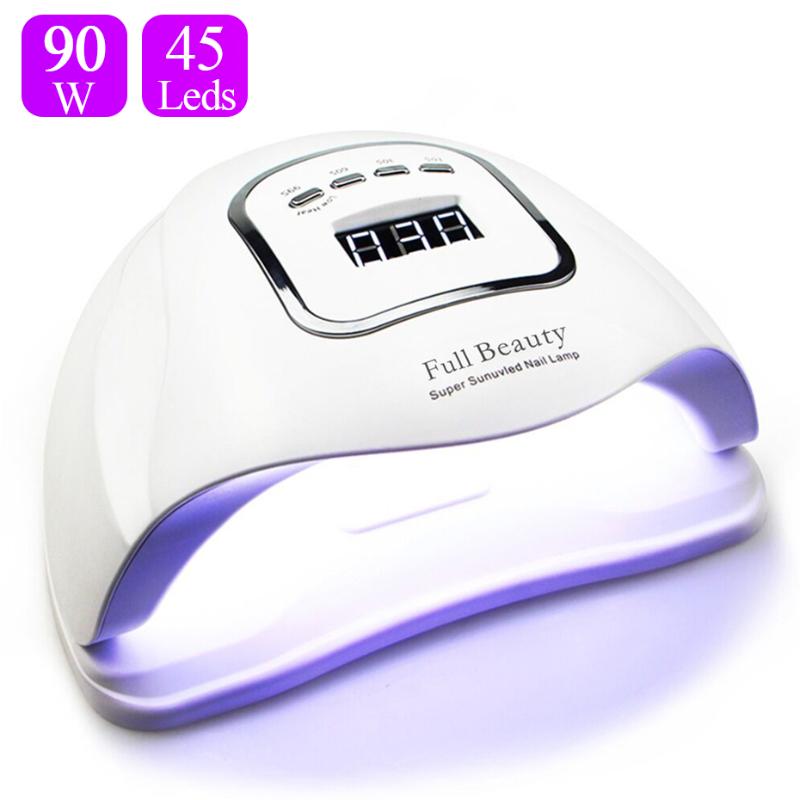 

Professional 90W Nail Dryer LED UV Lamp Nail Set Dual Leds Curing Gel Polish Varnish Auto Sensor Sun Light Manicure Tools TRFB5X, Sunx7plus white