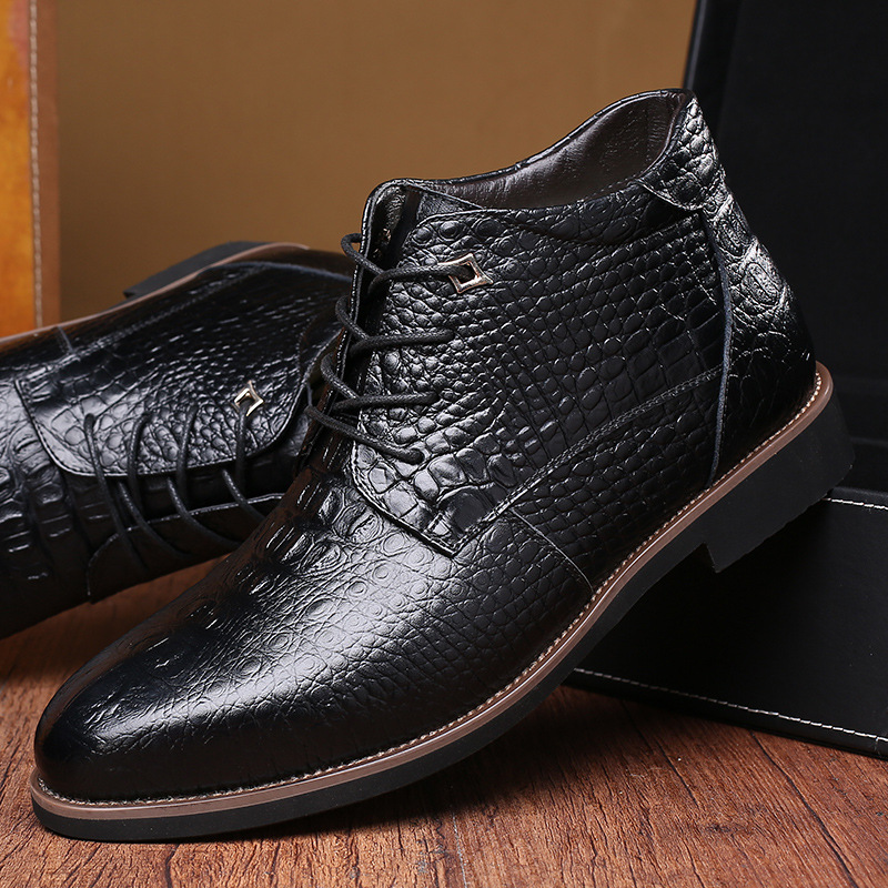 

Men Winter Boots Warm Thicken Fur Men's Ankle Boots Fashion 2019 Male Business Office Formal Leather Shoes 90klo, Black