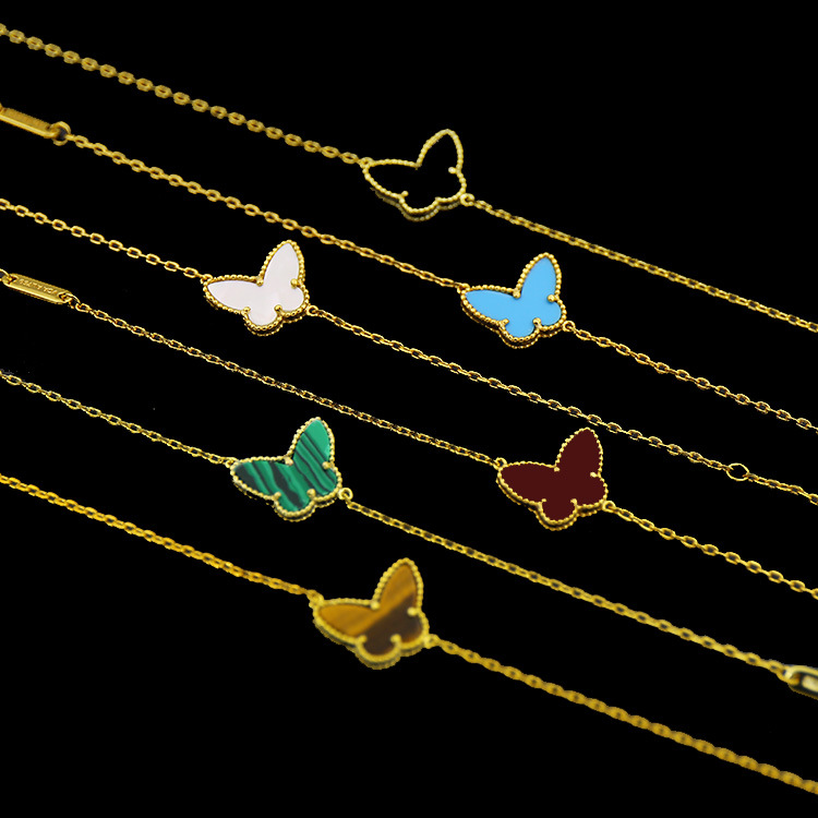 

316L titanium steel love butterfly bracelet plating 18K gold heart natural malachite bracelet men and women jewelry, Black
