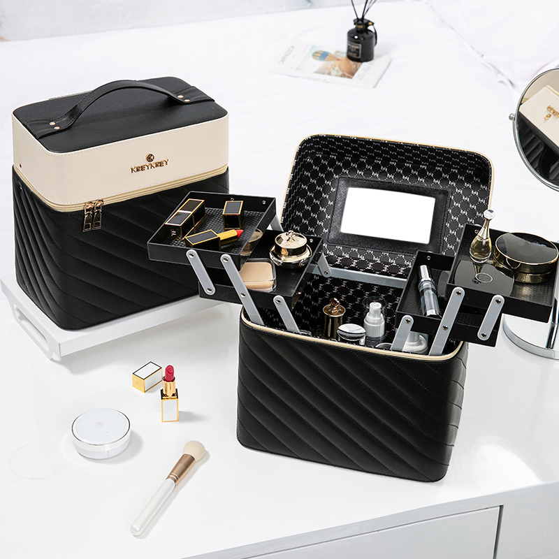 

Large Capacity Makeup Bag Fashion Toiletry Cosmetic Storage Box Portable Make Up Suitcase, 15