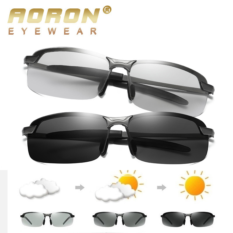 

2018 Photochromic Sunglasses Men Polarized Chameleon Discoloration Sun Glasses For Men Fashion Rimless Square Sun Glasses 3043
