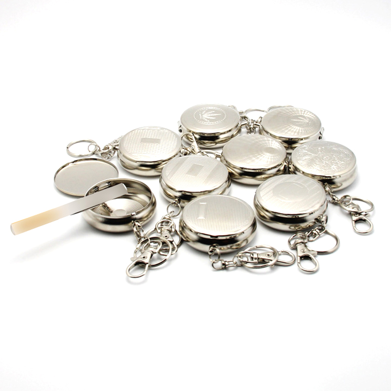 

Portable Pocket Watch Style Cigarette Ashtray Keychain Ashtrays Mini Round Stainless Steel Metal Outdoors Box Smoking Accessories