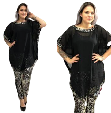

2019 autumn elegent african women o-neck plus size two pieces sets top and pant