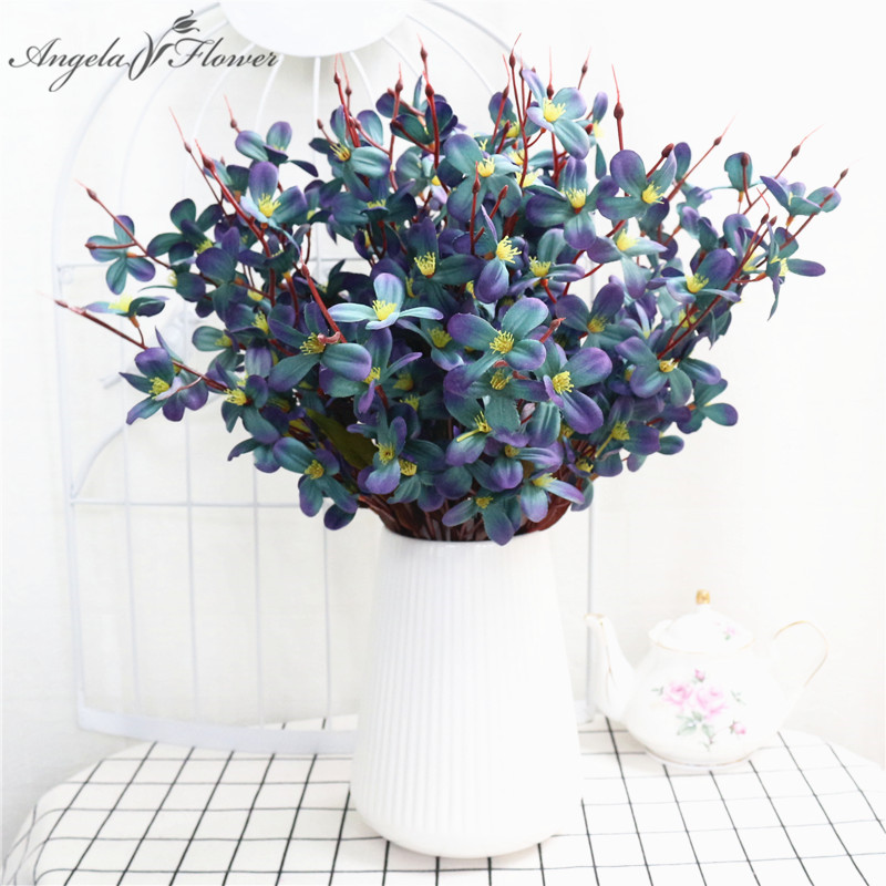 

European HI-Q artificial autumn orchid flower bunch bride bouquet holding flowers home Christmas wedding decor fake orchid plant, Blue