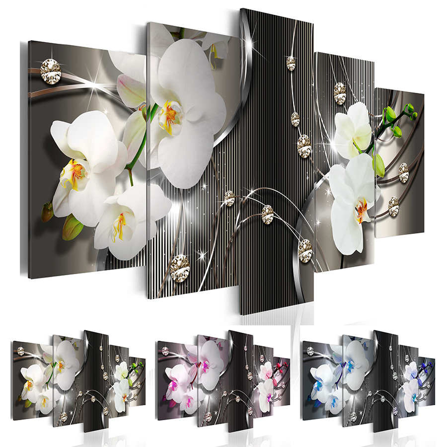 

( No Frame ) Diamond Orchid Canvas Print Modern Abstract Flower Floral Art Painting Home Decoration Gift for Love, Choose Color & Size