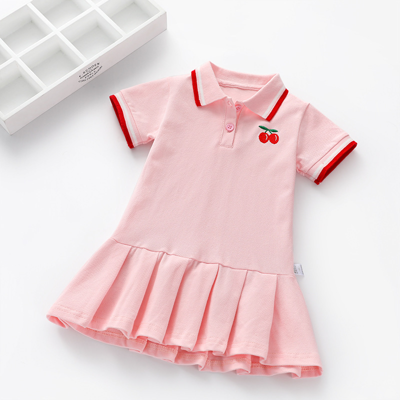 

2020 Girls Dress Children Baby Polo Skirt Summer New Shirt Pleated Skirt Small Kids Short-sleeved Skirt Tide Girls Fashion Cute Lolita Dress, Blue