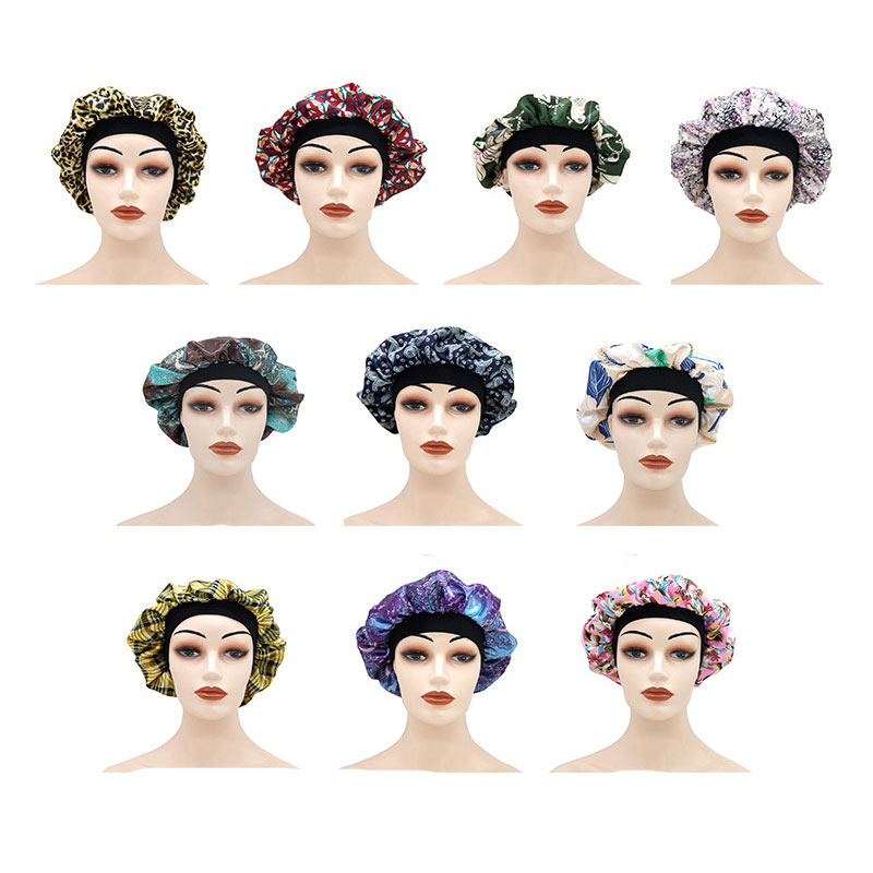 

Women Hair Care Satin Floral Print Caps Night Sleep Hat Head Wrap Elastic Soft Flower Hair Bonnet Headwrap