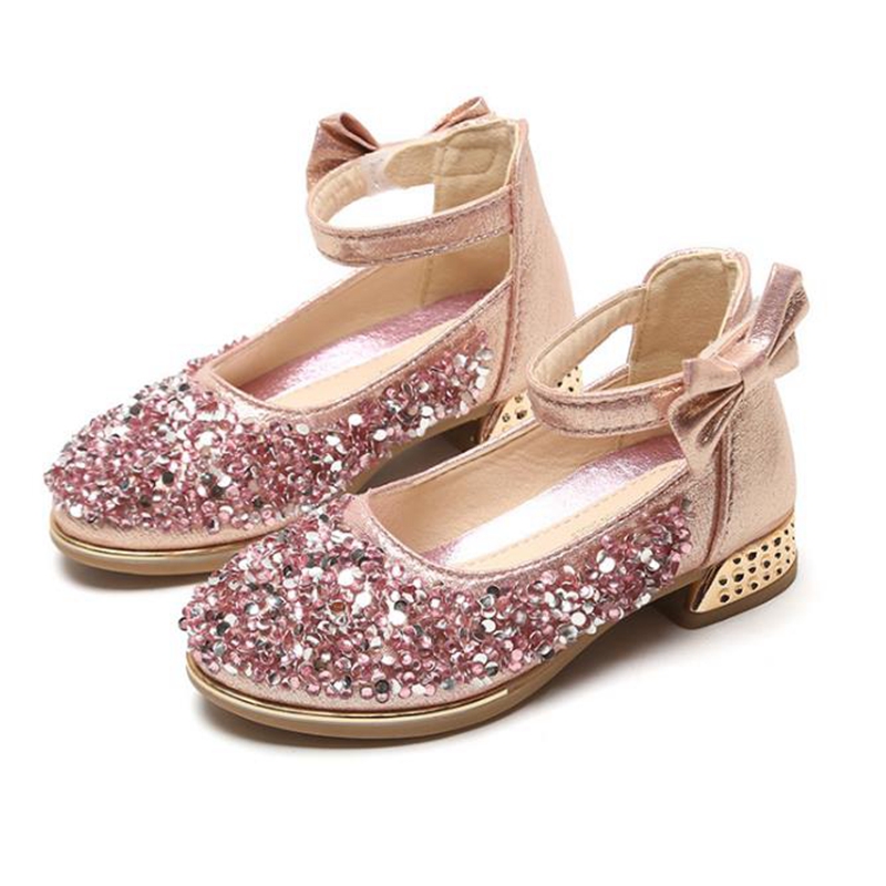 

New girls' princess shoes single children's crystal shoes performance sequins Rhinestone girls, Black