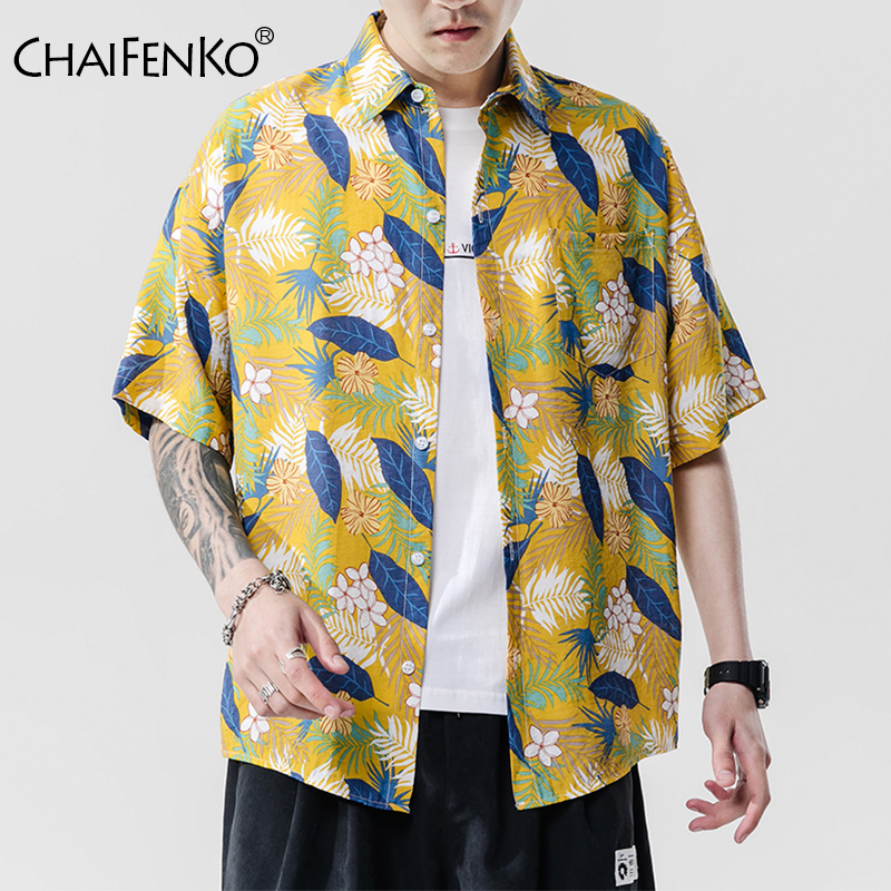 

CHAIFENKO 2020 New Hot Summer Fashion Floral Loose Short Sleeve Men Shirts Holiday Beach Hawaiian Leisure Shirts Men Plus Size, C3022