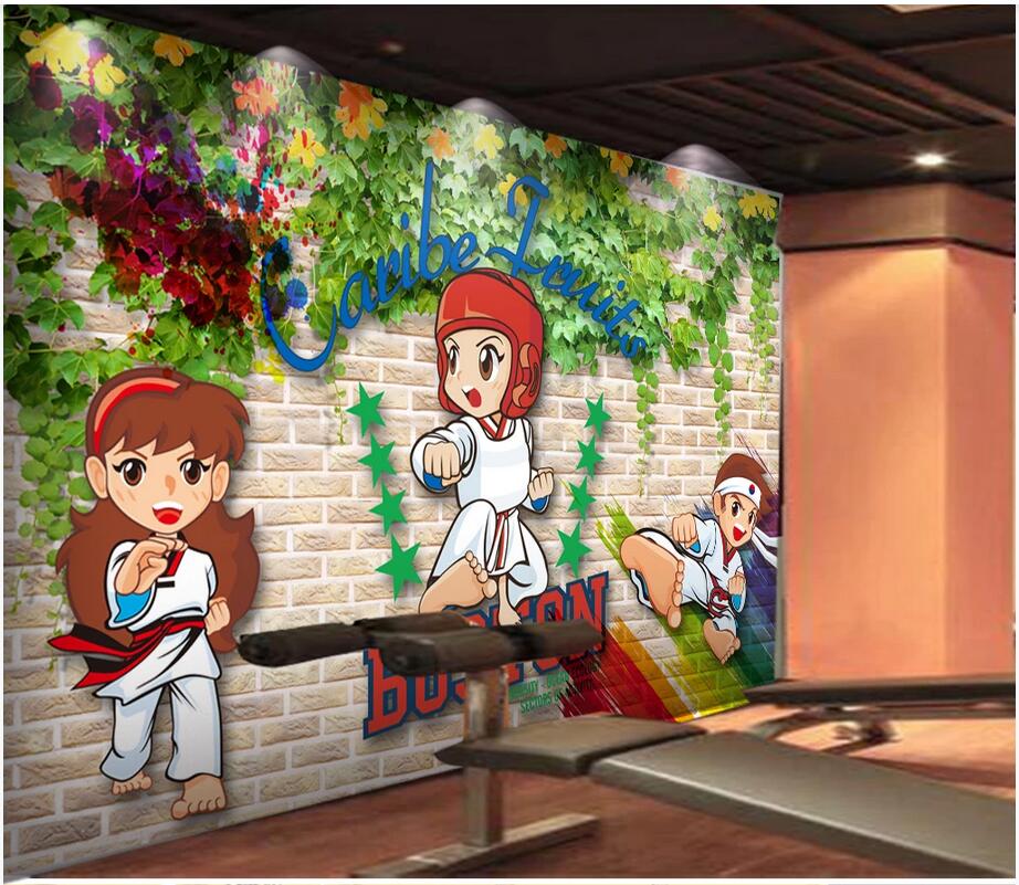

3d wallpaper wall stickers custom 3D brick wall hand-painted Taekwondo tooling background modern 3d photo wallpaper for wall, Non-woven wallpaper