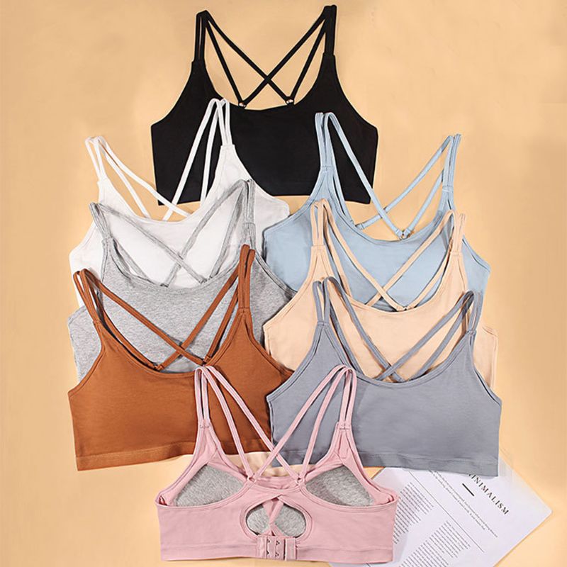 

Women Youth Crop Top Wireless Padded Criss-Cross Back Straps With Built-in Bra 831A, Bk