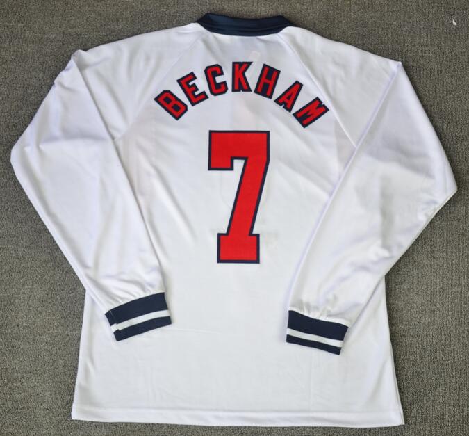 

96 Beckham Soccer Jerseys Shearer Sheringham Scholes Owen Vintage classic 1996 World Cup Beckham Shearer Football Shirt Camisetas, 1998 home long