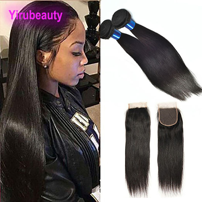 

Brazilian Virgin Human Hair 2 Bundles With 4X4 Lace Closure Straight Hair 3 Pieces/lot Natural Color Closure With Bundles