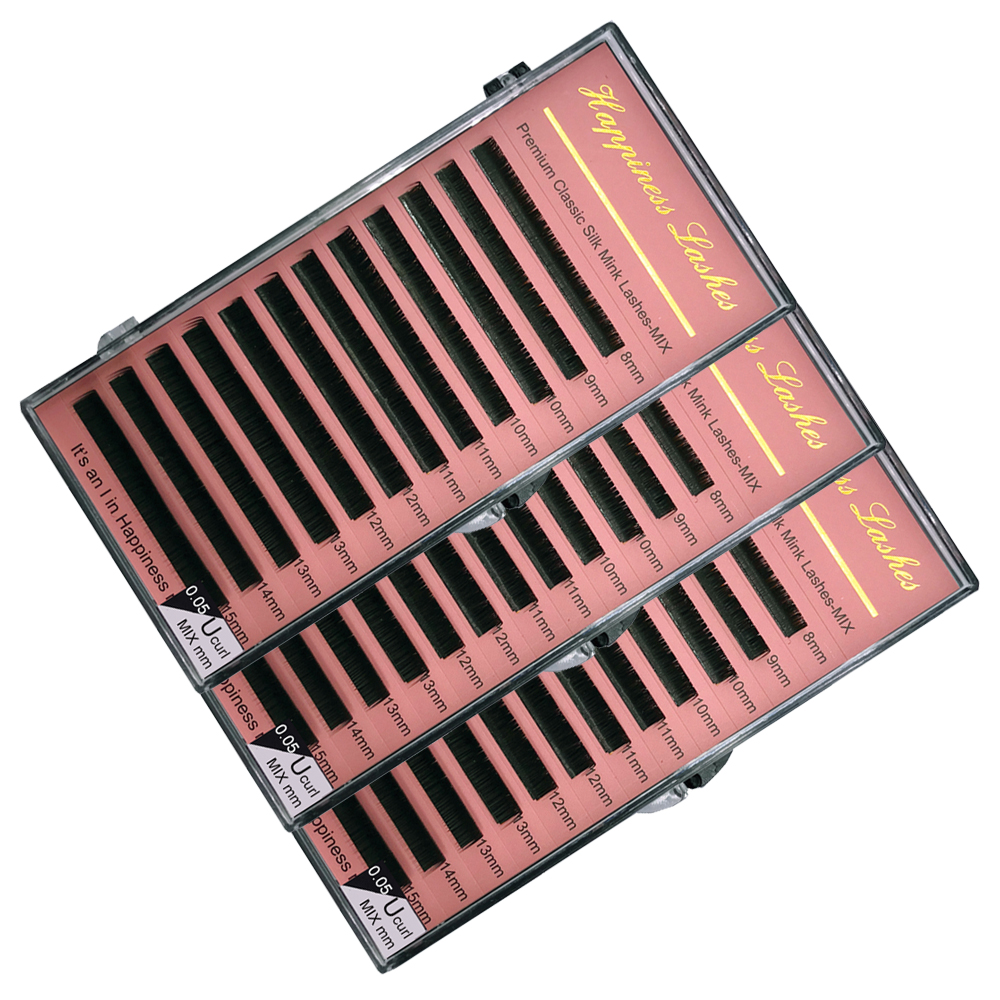 

3 Cases in One Parcel Individual Lashes Extension Eyelashes Natural Look Super Soft Silk Mink Lashes Deep Matte HPNESS
