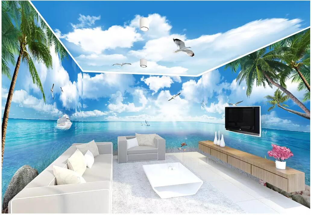 

3d wallpaer custom mural photo Blue sky white clouds beach coconut tree landscape room home decor 3d wall murals wallpaper for walls 3 d, Customize