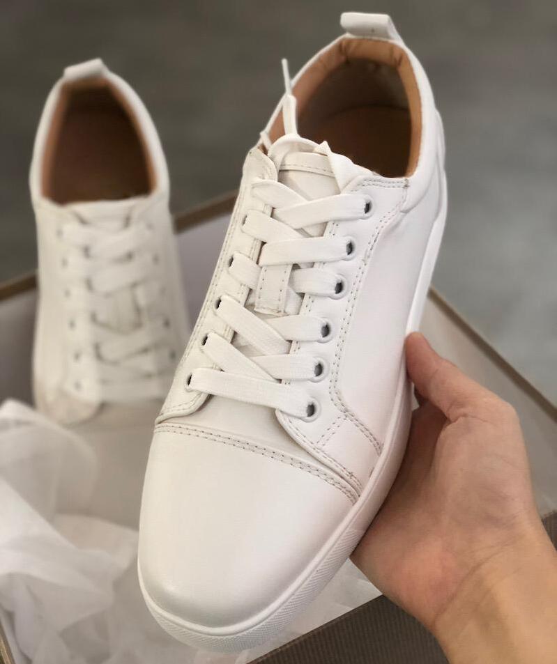 Luxurious Brand Genuine Leather White Black Man Trainers Red Bottom Sneaker Flats For Men,Women Casual Walking Autumn Winter Party Wedding