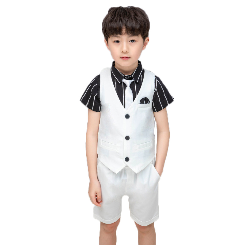 

2020 Children Wedding Party Clothing Set Summer Boys Formal Suit Waistcoat+Shorts School Kids Performance Tuxedo Costume, Gary vest shorts