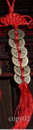 

Wholesale- Red Chinese knot FENG SHUI Set Of 6 Lucky Charm Ancient I CHING Coins Prosperity Protection Good Fortune Home Car Decor