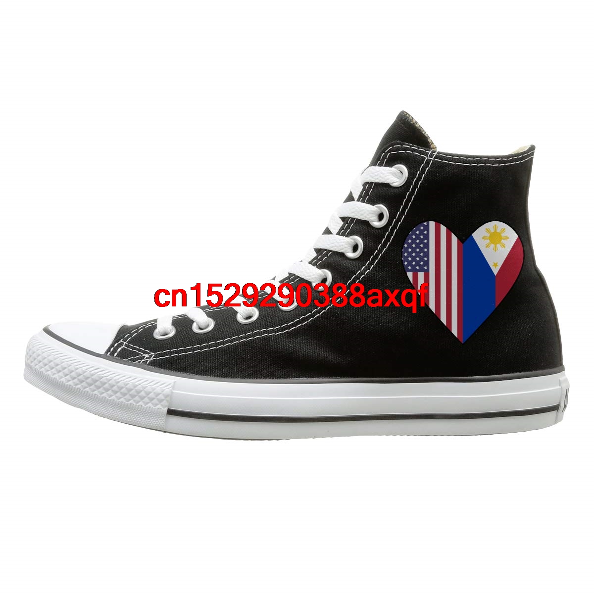 

Canvas Shoes Half Philippines Flag Half USA Flag Love Heart Casual High-Top Lace Ups Sport Sneakers For Men Women, Chocolate