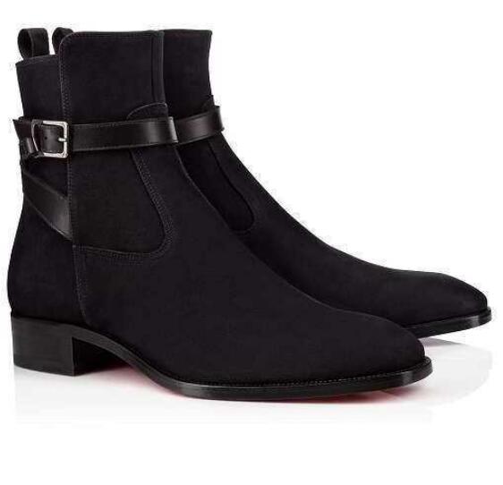Luxury Fashion Plain Toe Suede Blended Fabrics Plain Men's Boots Suede Leather Booties High Quality Red Bottom Kicko Ankle Boot Coffee,Black