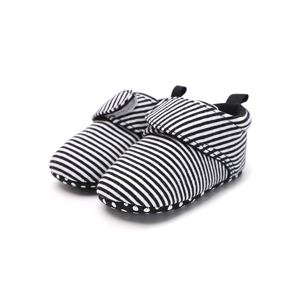 

Infant Toddler Baby Casual Shoes Cotton Soft Sole Non-Slip Sneaker Prewalker Black Stripe For Baby Boys Girls
