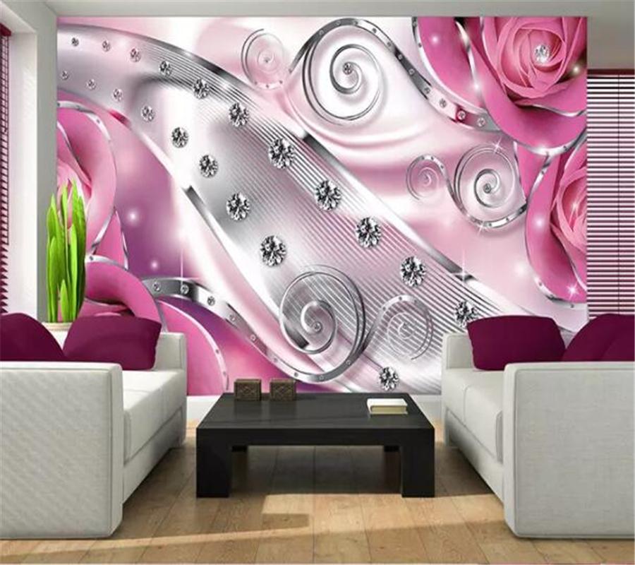 

papel de parede Custom wallpaper 3d large murals beautiful metal line diamond rose bedroom background for living room wallpaper, As pic