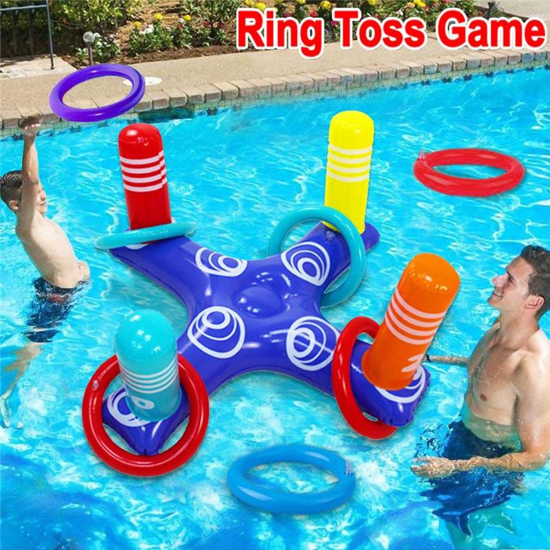 

Adult and Children Summer Water Beach Inflatable Cross Ring Toss Water Play Game Floating Swimming Pool Ring with 4 Pcs Rings#g4