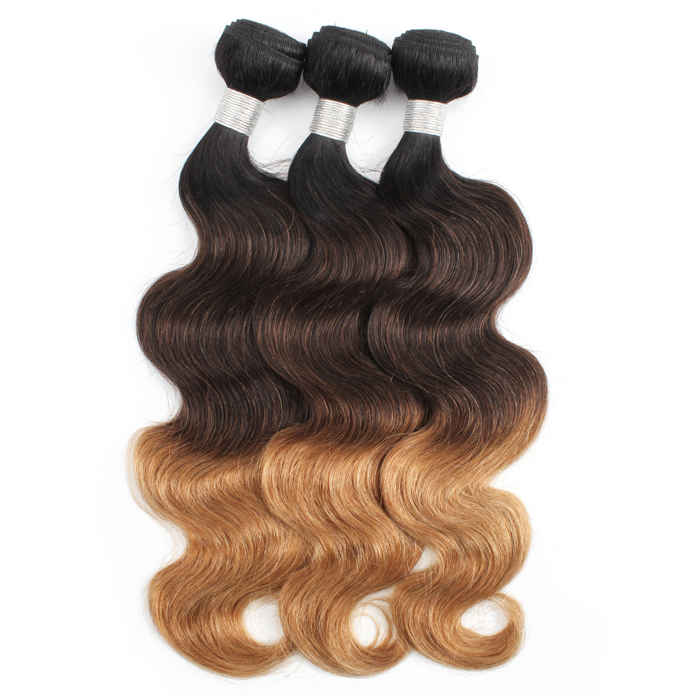 

KISS HAIR T1B/4/27 Brown Honey Blonde Brazilian Ombre Human Hair Weave Bundles Silky Straight Body Wave Ombre Indian Remy Hair, T1b/4/27 body wave