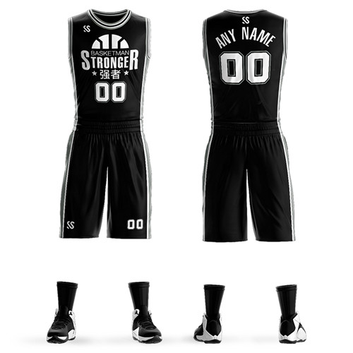 

Custom Men Youth Basketball Sets High Quality 2018 Sleeveless Sports Tank Top and Shorts Suit Black Male Basketball Jerseys Sets, As pic