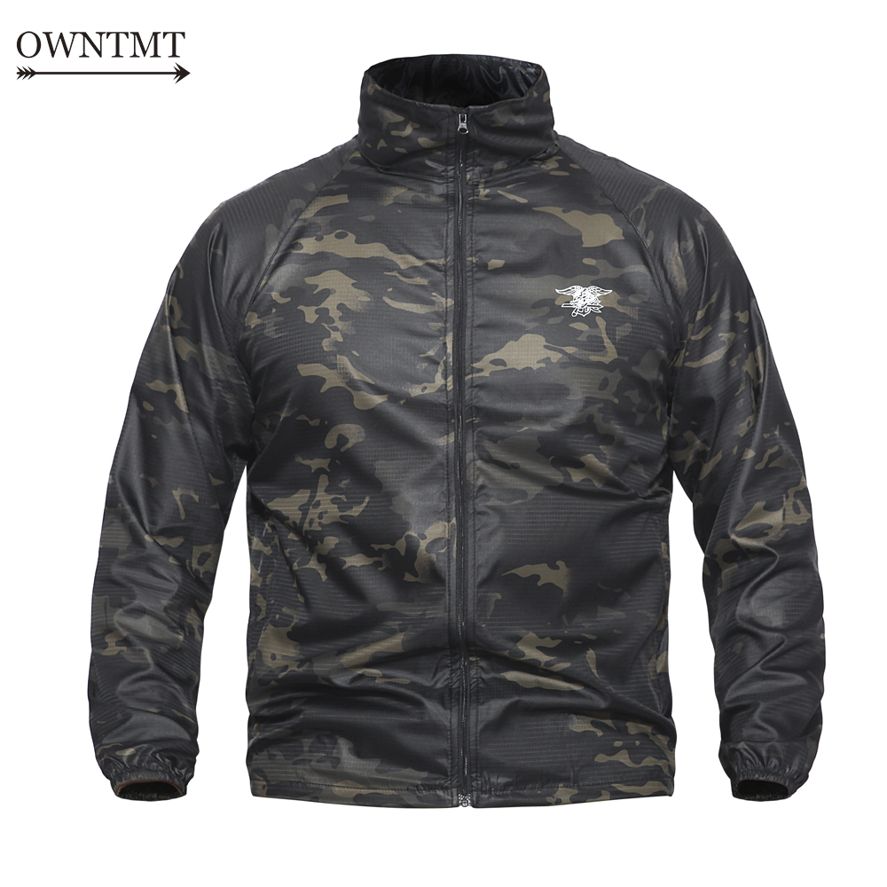 

Summer Tactical Navy Seal Lightweight Camouflage Jacket Men Waterproof Thin Hood Raincoat Windbreaker Army Skin Jackets, Green