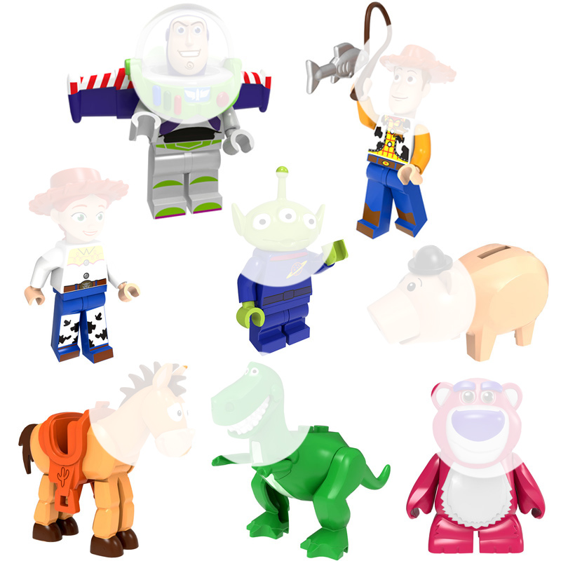 

Mini Action Figure Pump Buzz Woody Jessie Alien Bulleye Lotso Rex The Green Dinosaur Hamm Building Blocks Toy For Children