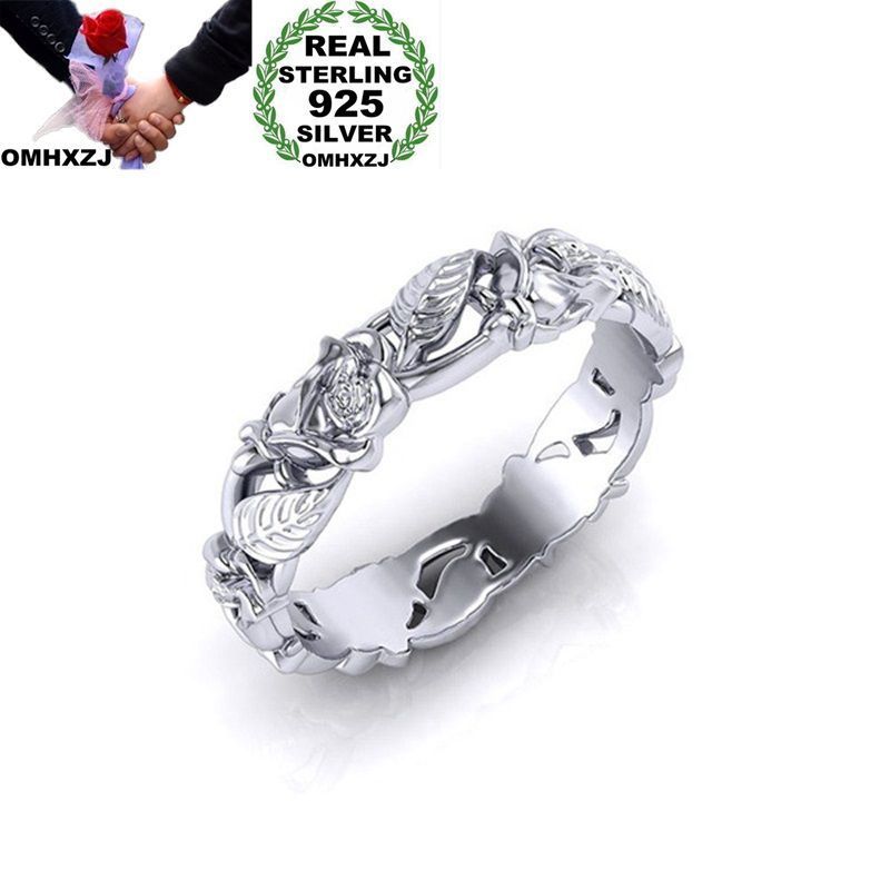 

OMHXZJ Wholesale European Fashion Woman Man Party Wedding Gift White Hollow Flower Leaves 925 Sterling Silver Ring RR175