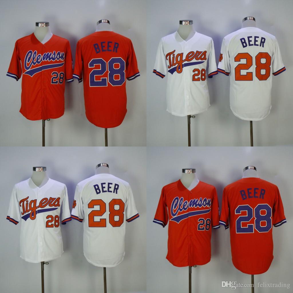 

Clemson baseball Jersey #28 Seth Beer Home Away White Purple Orange Seth Beer Stitched Baseball Jersey