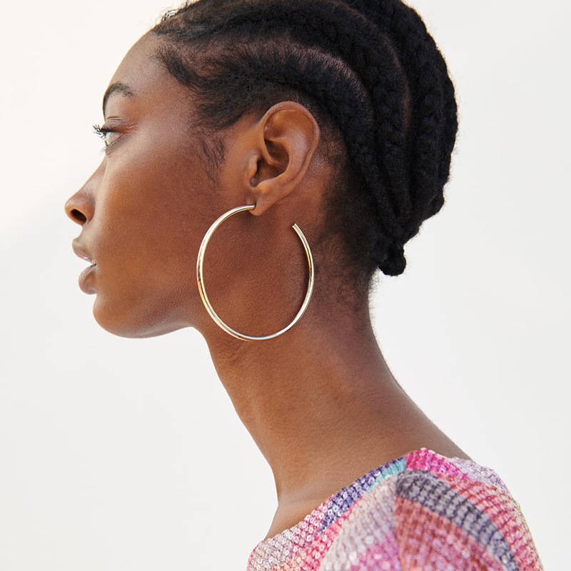 

Hoop & Huggie Metal Earrings Personality Opening Round Gold Simple For Women Retro C-shaped Big Accessories