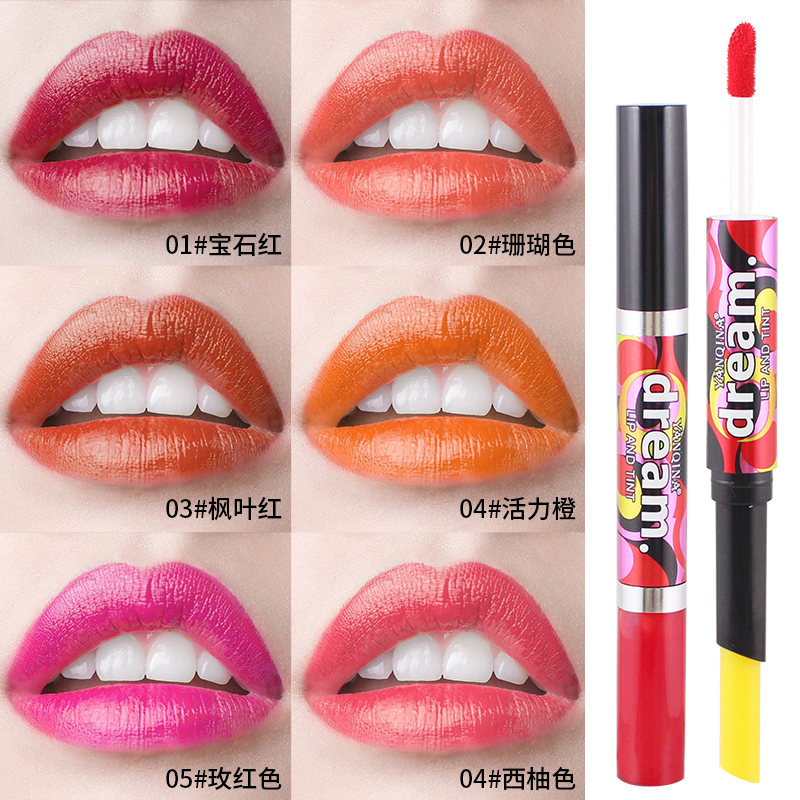 

YANQINA temperature change color jelly lipstick+lip glaze long lasting non-stick cup moisturizing dual ended lipstick pen YAN042, 05