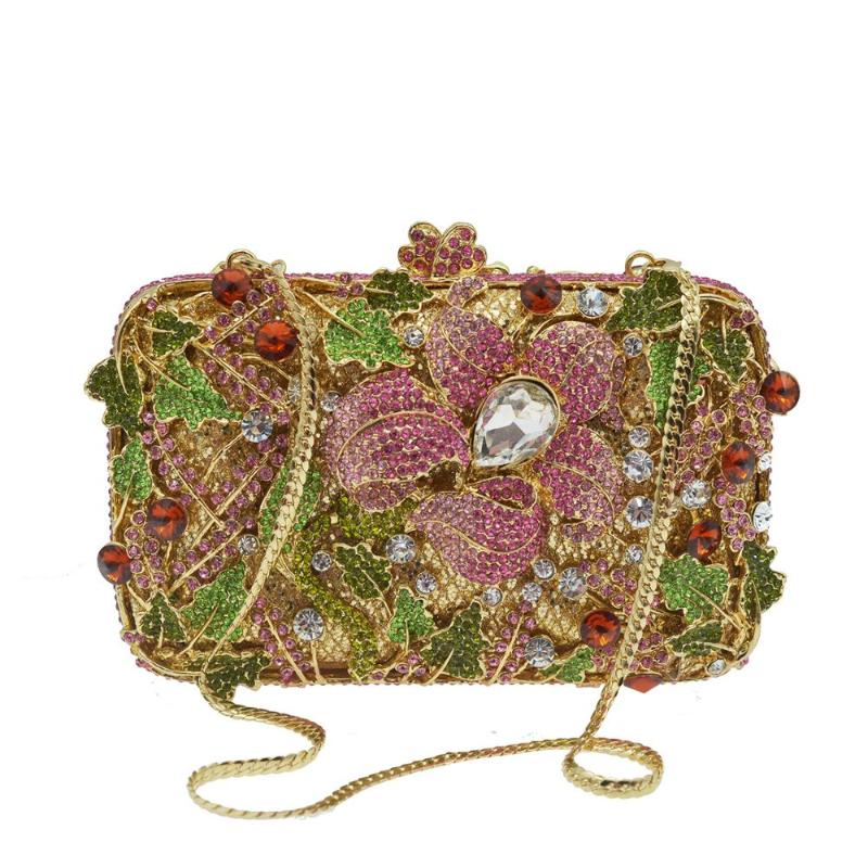 

colorful leaf Dazzling Crystal Clutch Purse Wedding Bridal Evening Bags clutch Party Handbags Women Shoulder Bags crossbody bag, Color same picture